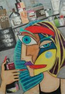 Автопортрет в стиле Пикассо на химическом фоне